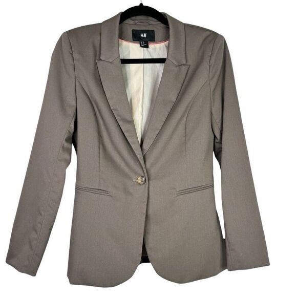 ✨H&M Fitted Tan/Grey Sz 12 Blazer✨ - Picture 1 of 7